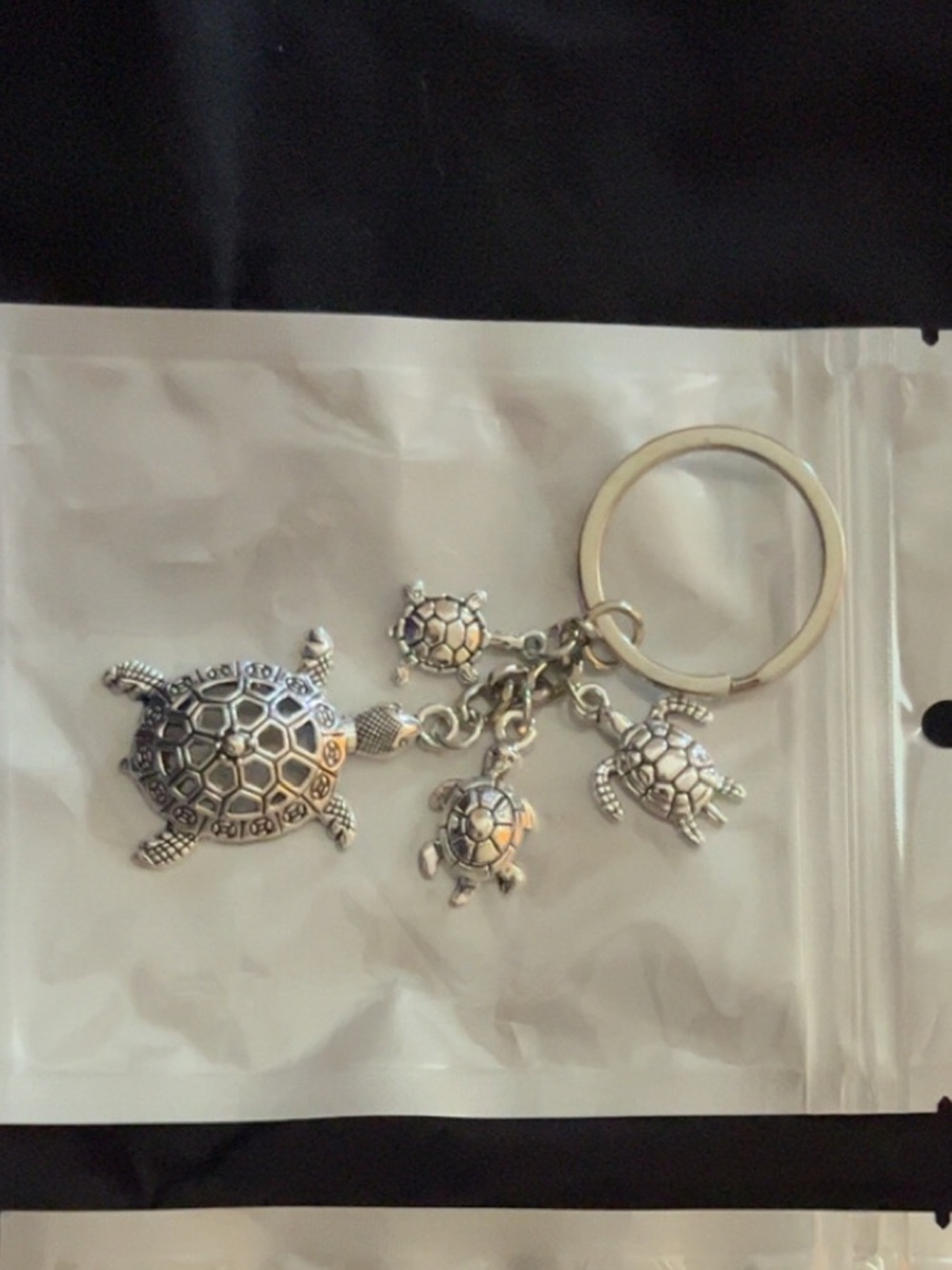 Silver Turtle Family Keychain - Charming Sea Turtle Keyring